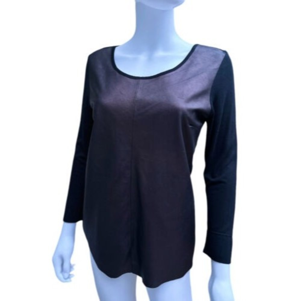 Ecru Brand Suede Leather Front Sweatshirt Cotton Brown Black Size S